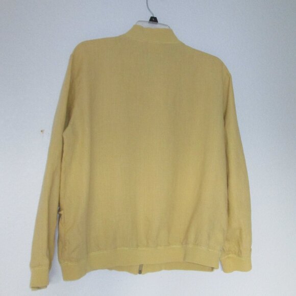 Chicos Design Women's Jacket Sz 2 100% Linen Full Zip Yellowl Bomber Pockets - Picture 7 of 11